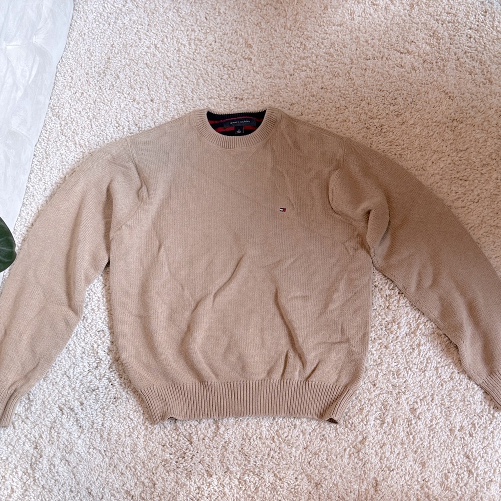 Tommy Hilfiger Men's Beige Crewneck Sweater cream tan medium